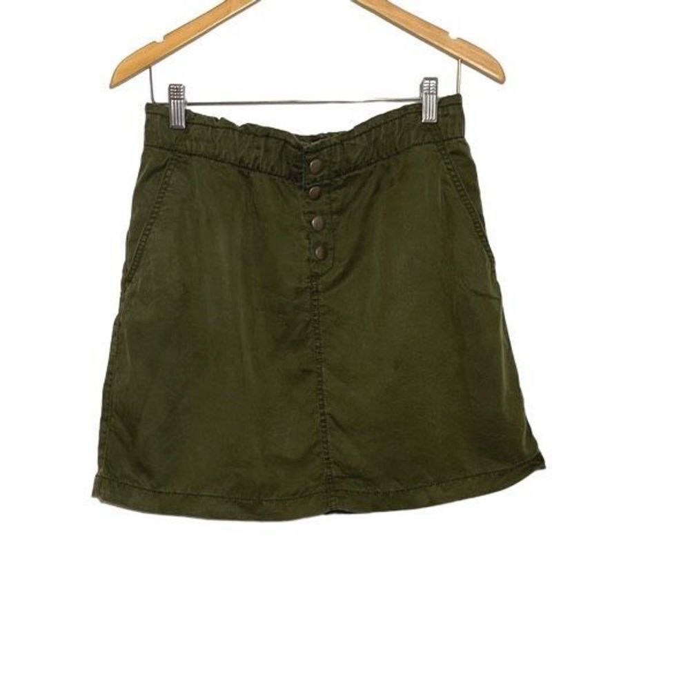 LOFT Womens A-Line Skirt Mini Front Snap Button 100% Lyocell Olive Green Small